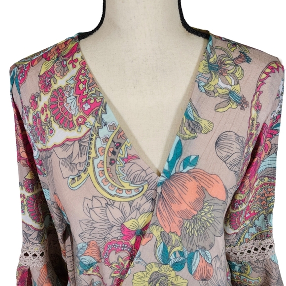 Spense Wrap Front Flutter Sleeve Paisley Blouse,Multi Floral/Paisley, Medium - Picture 3 of 11